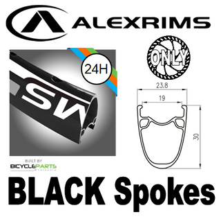 WHEEL - 700c Alex ATD560 24H P/j Black Rim,  FRONT 12mm T/A (100mm OLD) 6 Bolt Disc Sealed Bear Pawl Black Hub,  Mach 1 BLACK Spokes