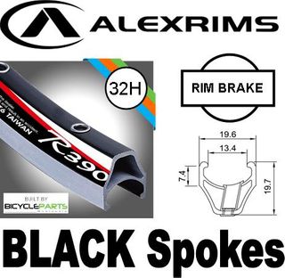 WHEEL - 700c Alex R390 32H S/j Black Rim,  SCREW-ON MULTI Q/R (126mm OLD) Loose Ball KK Rival Silver Hub,  Mach 1 BLACK Spokes