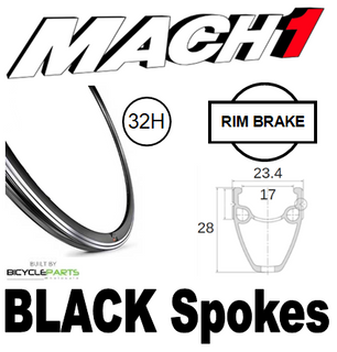 WHEEL - 700C Mach1 Touring 32H P/j Black Rim,  FRONT Q/R (100mm OLD) Loose Ball Joytech Black Hub,  Mach 1 BLACK Spokes