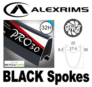 WHEEL - 700C Alex PRO30 32H W/j Black Rim,  FRONT DYNAMO Q/R (100mm OLD) 6 Bolt Disc Sealed SP Black Hub,  Mach 1 BLACK Spokes