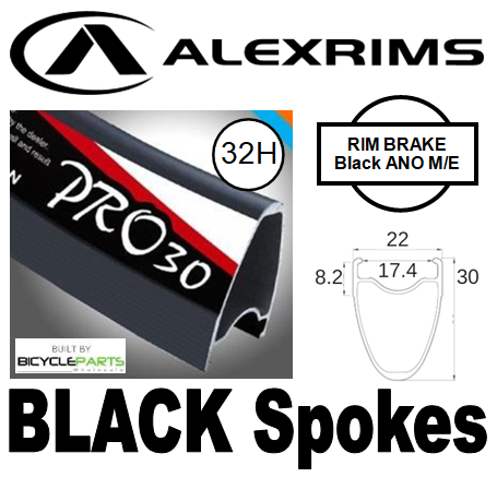 WHEEL - 700C Alex PRO30 32H W/j Black Rim,  FRONT DYNAMO Q/R (100mm OLD) Sealed SP Black Hub,  Mach 1 BLACK Spokes