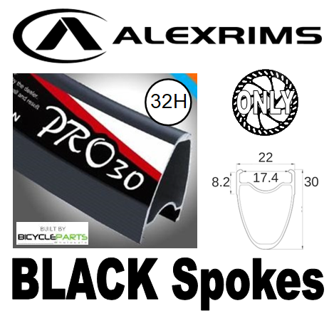 WHEEL - 700C Alex PRO30 32H W/j Black Rim,  8/10 SPEED Q/R (135mm OLD) 6 Bolt Disc Loose Ball KK Rival Black Hub,  Mach 1 BLACK Spokes