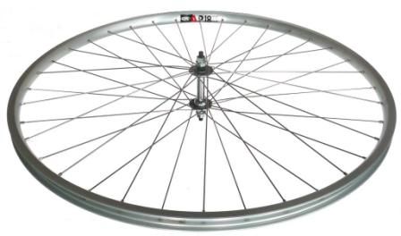 WHEEL - 27" x 1 1/4 Alex AP-18 630 36H Silver Rim,  FRONT 5/16" Nutted (100mm OLD) Loose Ball Joytech Steel Chrome Hub,  Mach 1 SILVER Spokes