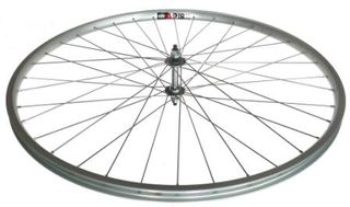 WHEEL - 27" x 1 1/4 Alex AP-18 630 36H Silver Rim,  FRONT 5/16" Nutted (100mm OLD) Loose Ball Joytech Steel Chrome Hub,  Mach 1 SILVER Spokes