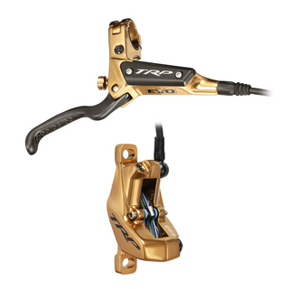 TRP DHR EVO - Front, Disc brake set, front, for right hand, alloy, hydraulic 4-piston. High polish GOLD (Uses 2.3mm Rotor Only - Rotor not included)