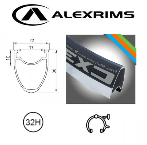 RIM 700c x 17mm - ALEX CX30 - 32H - (622 x 17) - Presta Valve - Rim Brake - D/W - BLACK - MSW - (Tubeless Ready)