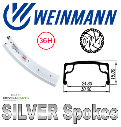 WHEEL - 16" Weinmann AS7X 36H P/j Silver Rim,  FRONT 15mm T/A (100mm OLD) 6 Bolt Disc Sealed Novatec Black Hub,  Mach 1 SILVER Spokes