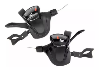 SHIFTER SET - Right Hand 10 Speed, Left Hand 2 Speed, Thumb Tap Dual Trigger, Alloy large lever with gear display and stainless steel cable, Sunrace, Black (NOT Shimano I-SPEC® II Compatible)