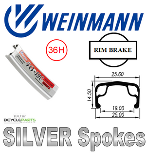 WHEEL - 700C Weinmann 4019C 36H P/j Silver Rim,  FRONT 3/8" Nutted (92mm OLD) Loose Ball Joytech Steel Chrome Hub,  Mach 1 SILVER Spokes