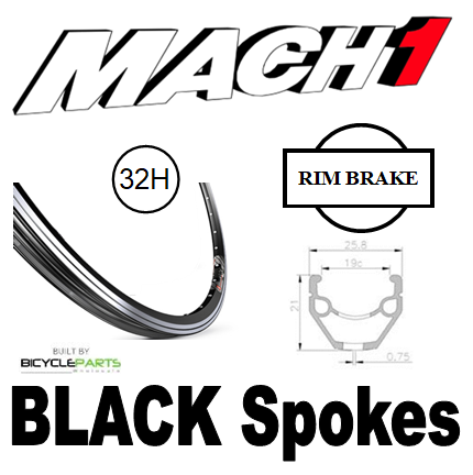 WHEEL - 700C Mach1 240 32H P/j Black Rim,  8/10 SPEED Q/R (135mm OLD) Loose Ball KK Rival Black Hub,  Mach 1 BLACK Spokes