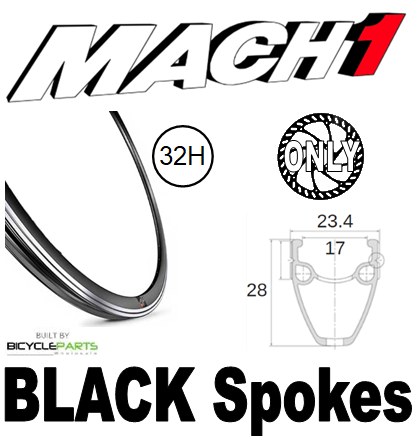 WHEEL - 700C Mach1 Touring 32H P/j Black Rim,  FRONT DYNAMO Q/R (100mm OLD) 6 Bolt Disc Sealed SP Silver Hub,  Mach 1 BLACK Spokes
