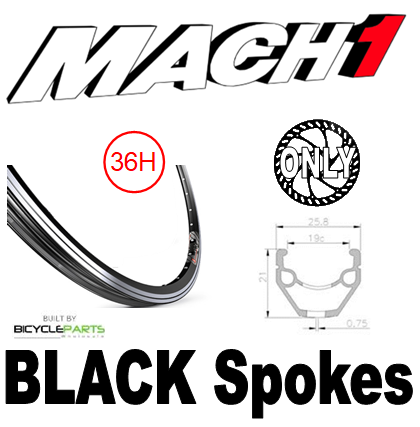 WHEEL - 700C Mach1 240 36H P/j Black Rim,  FRONT Q/R (100mm OLD) 6 Bolt Disc Loose Ball Joytech Black Hub,  Mach 1 BLACK Spokes