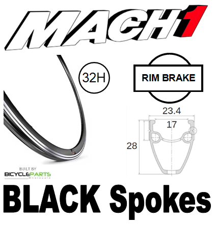 WHEEL - 700C Mach1 Touring 32H P/j Black Rim,  8/10 SPEED Q/R (130mm OLD) Loose Ball Joytech Black Hub,  Mach 1 BLACK Spokes