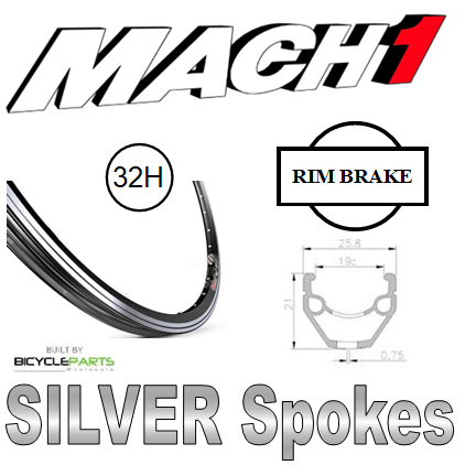 WHEEL - 700C Mach1 240 32H P/j Black Rim,  SCREW-ON MULTI Q/R (135mm OLD) Loose Ball Joytech Silver Hub,  Mach 1 SILVER Spokes