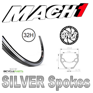 WHEEL - 700C Mach1 240 32H P/j Black Rim,  FRONT DYNAMO Q/R (100mm OLD) 6 Bolt Disc Sealed SP Silver Hub,  Mach 1 SILVER Spokes