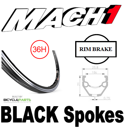 WHEEL - 700C Mach1 240 36H P/j Black Rim,  8/10 SPEED Q/R (135mm OLD) Loose Ball Joytech Silver Hub,  Mach 1 BLACK Spokes