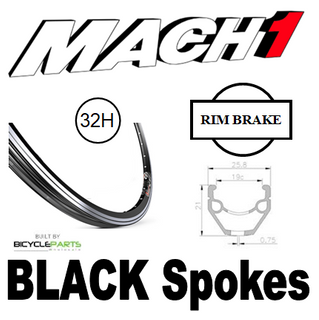 WHEEL - 700C Mach1 240 32H P/j Black Rim,  8/10 SPEED Q/R (130mm OLD) Loose Ball Joytech Black Hub,  Mach 1 BLACK Spokes