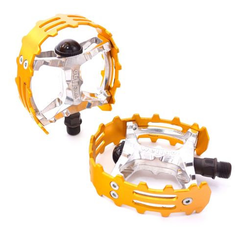 PEDALS, BEAR TRAP, ALLOY,  1/2" cr-mo axle,  GOLD alloy cage