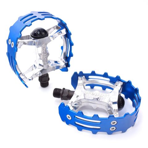 PEDALS, BEAR TRAP, ALLOY,  1/2" cr-mo axle,  BLUE alloy cage