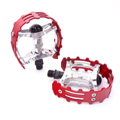 PEDALS, BEAR TRAP, ALLOY,  1/2" cr-mo axle,  RED alloy cage