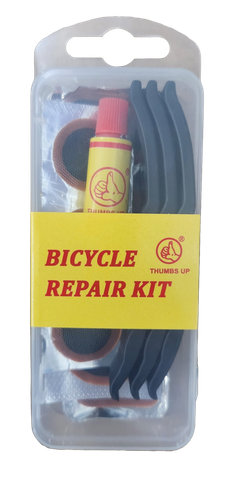 Repair kit & 3 x tyre levers, 9 x ASSORTED patches(3 x25mm, 2 x34mm, 2 x35x24mm & 2 x 50 x 32mm)/8cc glue solution/ sand paper