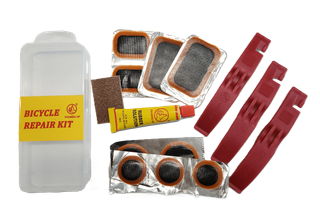 Repair Kit With 9 Cold Patches - 3x25mm, 2x34mm, 2x 35x24mm, 2x 50x32mm, 8ml Rubber Solution, Sandpaper & Assorted Colour Levers. Thumbs Up, 24 Kits per Box