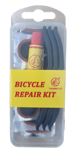 Repair kit & 3 x tyre levers, 9 x ASSORTED patches(3 x25mm, 2 x34mm, 2 x35x24mm & 2 x 50 x 32mm)/8cc glue solution/ sand paper