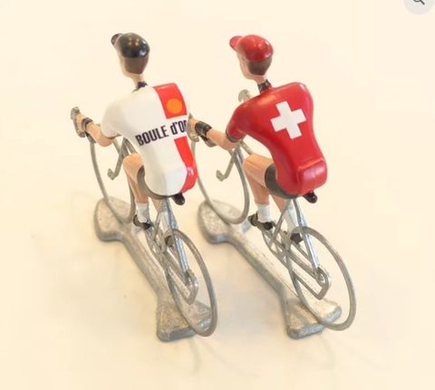 FLANDRIENS Models, 2 x Hand painted Metal Cyclists, Boule d'or jerseys