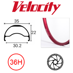 RIM 29er x 30mm - VELOCITY BLUNT 35 - 36H - (662 x 30) - Presta Valve - Disc Brake - D/W - RED - Tubeless Ready - (ERD 597)