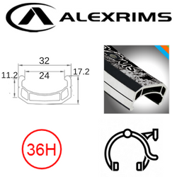 RIM 20" x 24mm - ALEX DM24 - 36H - (406 x 24) - Schrader Valve - Rim Brake - D/W - BLACK - Eyeleted - MSW