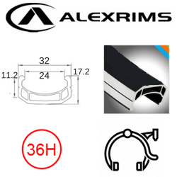 RIM 20" x 24mm - ALEX DM24 - 36H - (406 x 24) - Schrader Valve - Rim Brake - D/W - BLACK - Eyeleted - MSW
