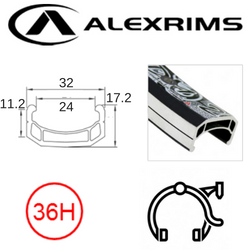 RIM 24" x 24mm - ALEX DM24 - 36H - (507 x 24) - Schrader Valve - Rim Brake - D/W - BLACK - Eyeleted - MSW - (ERD 495)