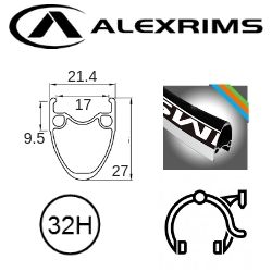 RIM 700c x 17mm - ALEX AT510 - 32H - (622 x 17) - Presta Valve - Rim Brake - D/W - BLACK - MSW - (Tubeless Ready)