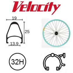 RIM 700c x 14mm - VELOCITY FUSION - 32H - (622 x 14) - Presta Valve - Rim Brake - D/W - CELESTE (Powder Coated) - MSW