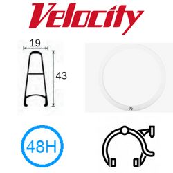 RIM 700c x 13mm - VELOCITY B-43 - 48H - (622 x 13) - Presta Valve - Rim Brake - D/W - WHITE