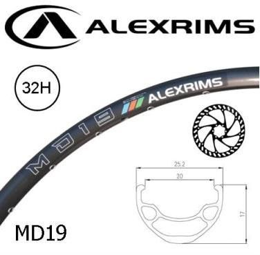 RIM 26" x 20mm - ALEX MD19 - 32H - (559 x 20) - Schrader Valve - Disc Brake - D/W - BLACK - Eyeleted - Tubeless Ready - (Requires AV tubeless valve)