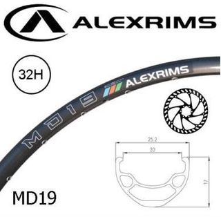 RIM 26" x 20mm - ALEX MD19 - 32H - (559 x 20) - Schrader Valve - Disc Brake - D/W - BLACK - Eyeleted - Tubeless Ready - (Requires AV tubeless valve)