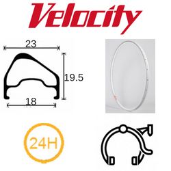 RIM 700c x 18mm - VELOCITY A23 OC - 24H - (622 x 18) - Presta Valve - Rim Brake - D/W - SILVER - MSW - OCR