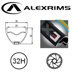 RIM 29er x 25mm - ALEX EXR25 - 32H - (622 x 25) - Presta Valve - Disc Brake - D/W - BLACK - Eyeleted - Tubeless Ready