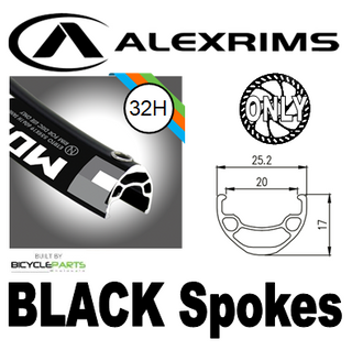 WHEEL - 26" Alex MD19 32H P/j Black Rim,  FRONT 15mm T/A (110mm OLD) 6 Bolt Disc Sealed Novatec Boost Black Hub,  Mach 1 BLACK Spokes