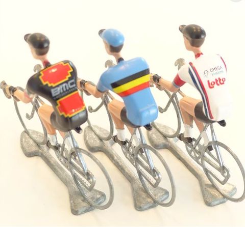 FLANDRIENS Models, 3 x Hand painted Metal Cyclists,  Van Avermaet in 3 types jerseys