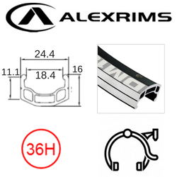 RIM 27.5/650B x 18mm - ALEX DM18 - 36H - (584 x 18) - Schrader Valve - Rim Brake - D/W - BLACK - Eyeleted - MSW - (ERD 570)