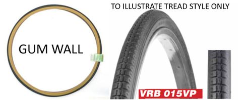 Tyre 27 x 1.1/4 BLACK with GUM WALL Block, (32-630)  Quality Vee Rubber Tyre