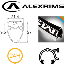 RIM 700c x 17mm - ALEX AT510 - 24H - (622 x 17) - Presta Valve - Rim Brake - D/W - BLACK - MSW - (Tubeless Ready)