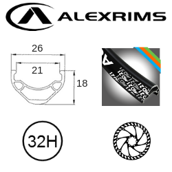 RIM 29er x 21mm - ALEX MD21 - 32H - (622 x 21) - Presta Valve - Disc Brake - D/W - BLACK - Eyeleted - Tubeless Ready