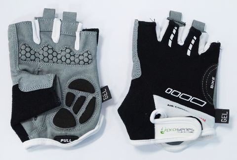 Gloves,  Amara Material, Lycra Towel, with  GEL PADDING,S, BLACK with White trim