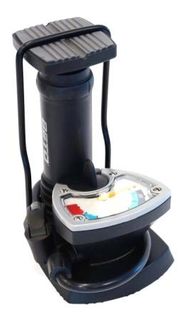 FOOT PUMP,   w/ big gauge,   fits schrader / presta,  needle stored in base