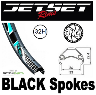 WHEEL - 29er Jetset HC-E331 32H P/j Matt Black Rim,  FRONT 15mm T/A (110mm OLD) 6 Bolt Disc Sealed Novatec Boost Black Hub,  Mach 1 BLACK Spokes