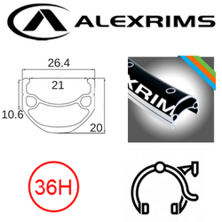 RIM 29er x 21mm - ALEX DM21 - 36H - (622 x 21) - Schrader Valve - Rim Brake - D/W - BLACK - MSW - (E-bike Compatible)
