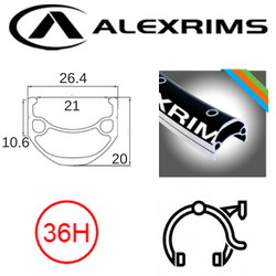 RIM 29er x 21mm - ALEX DM21 - 36H - (622 x 21) - Schrader Valve - Rim Brake - D/W - BLACK - MSW - (E-bike Compatible) - (ERD 602)